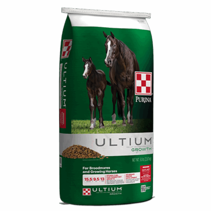 green bag of Purina Ultium Growth Horse Formula