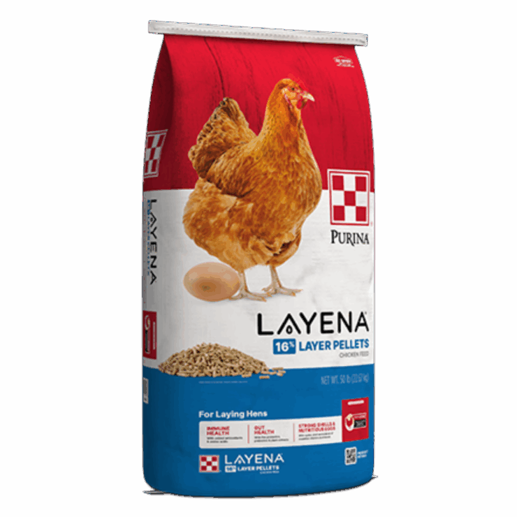 bag of Purina Layena pellets