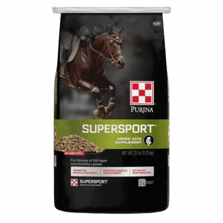 SuperSport Amino Acid Supplement. Black and green feed bag.