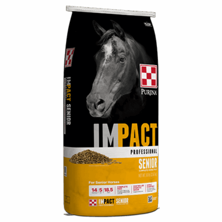 bag of Purina Impact Professional Senior Horse Feed