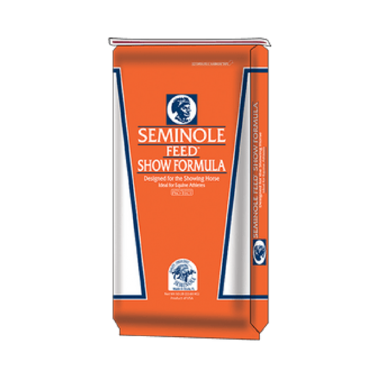 Seminole Feed Show Formula. Orange 50-lb feed bag.