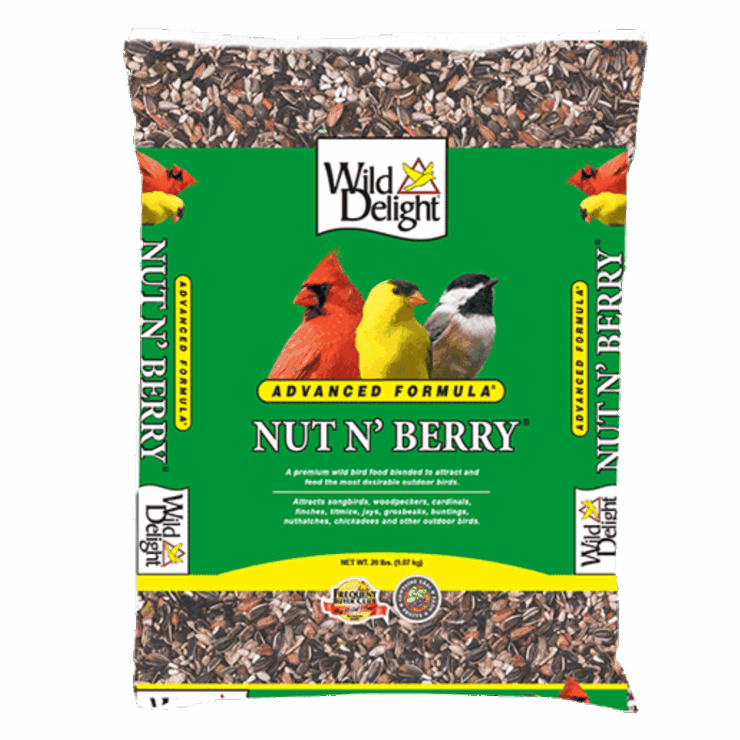 Wild Delight Advanced Formula Nut N’ Berry. Green 20-lb bag of bird beed.