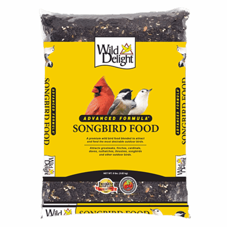 Wild Delight Songbird Food Wild Delight Songbird Food. Yellow bird seed bag.
