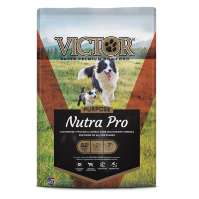 Victor Nutra Pro. Dry dog food bag.