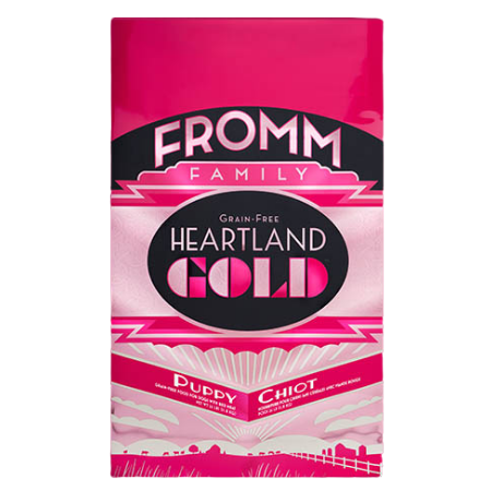 Fromm Heartland Gold Puppy. Pink pet food bag.