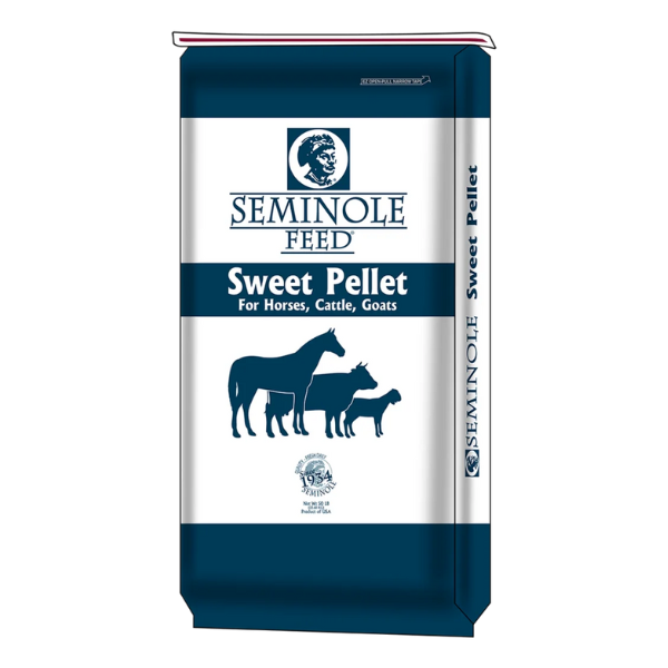 Seminole Feed Sweet pelleted feed for horses, cattle, and goats.