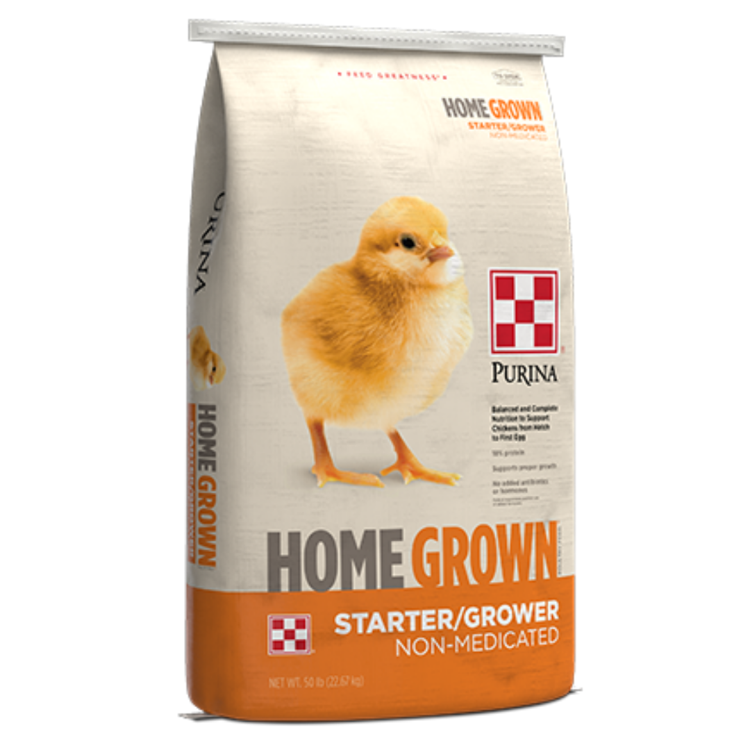 Purina Home Grown Starter/Grower. Golden bag.