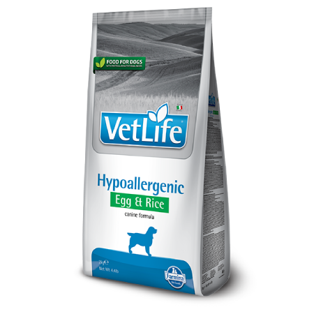 Farmina Vet Life Hypoallergenic Egg & Rice. Dry dog food bag.