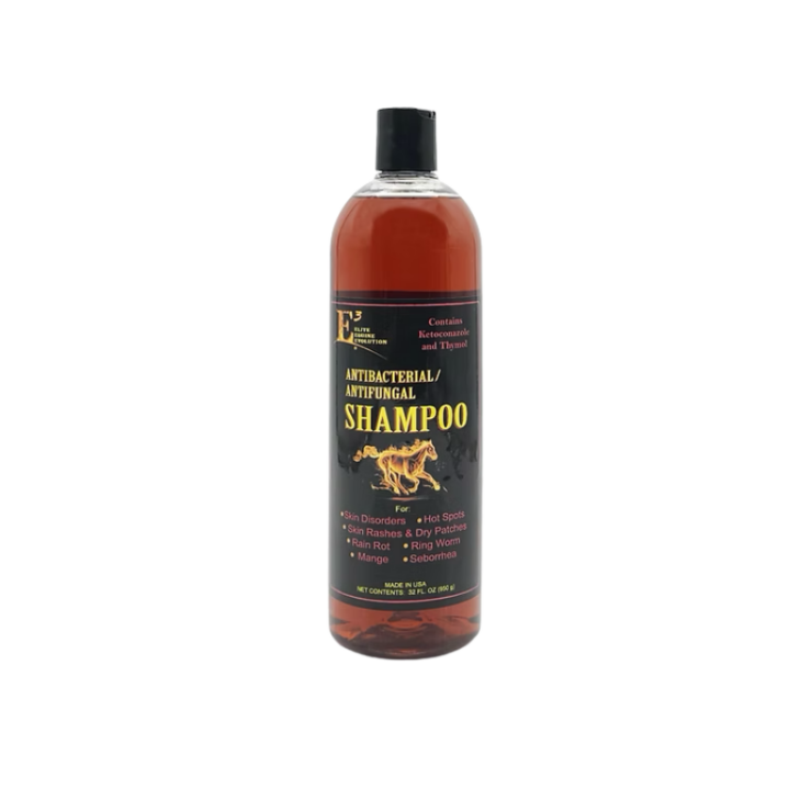 bottle of E3 Antifungal Ketoconazole and Thyme Skincare Shampoo for Horses and Dogs