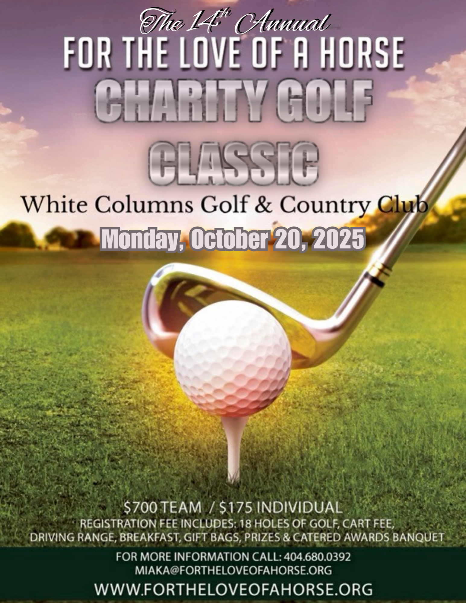 2025 “Fore” The Love of a Horse Charity Golf Classic flyer listing details